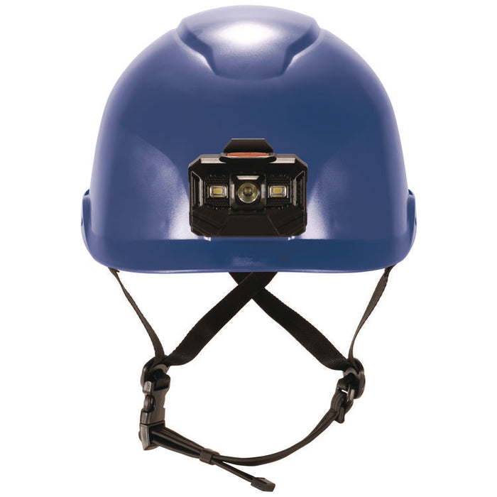 Skullerz 8976LED Class E Safety Helmet with LED Light, Brimless, 6-Point Ratchet, One Size Fits Most (6.5 to 8), Blue
