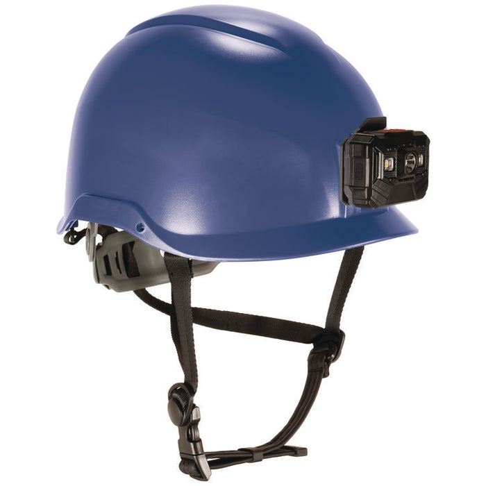 Skullerz 8976LED Class E Safety Helmet with LED Light, Brimless, 6-Point Ratchet, One Size Fits Most (6.5 to 8), Blue