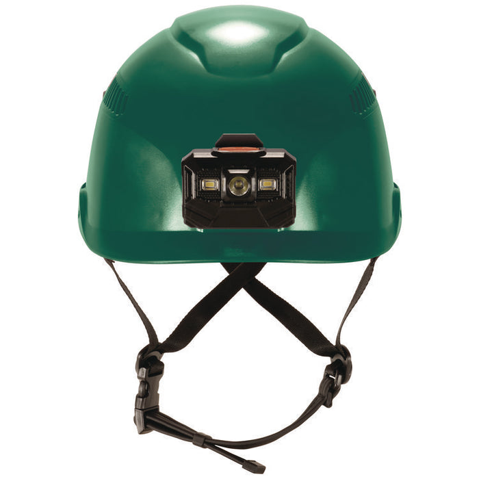 Skullerz 8977LED Class C Safety Helmet with LED Light and Adjustable Venting, 6-Point Ratchet, One Size Fits Most, Green