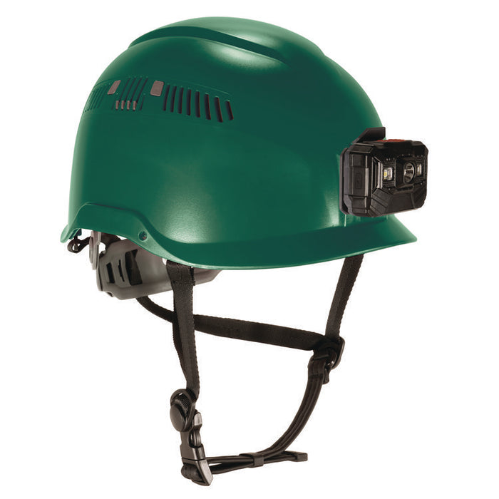 Skullerz 8977LED Class C Safety Helmet with LED Light and Adjustable Venting, 6-Point Ratchet, One Size Fits Most, Green