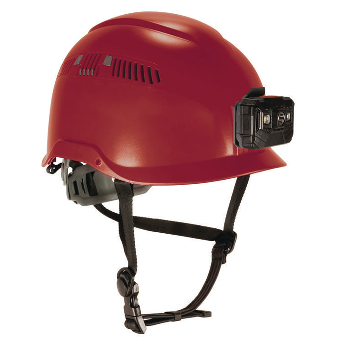 Skullerz 8977LED Class C Safety Helmet with LED Light and Adjustable Venting, 6-Point Ratchet, One Size Fits Most, Red