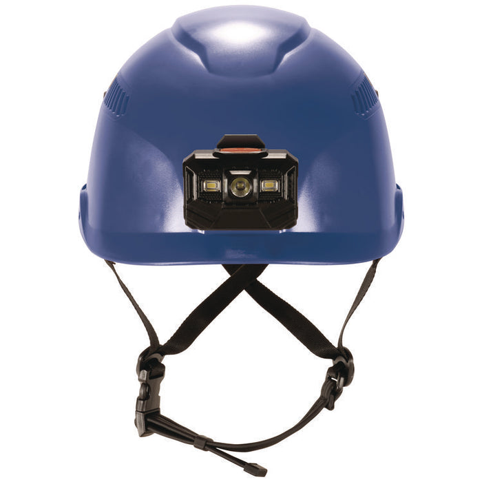Skullerz 8977LED Class C Safety Helmet with LED Light and Adjustable Venting, 6-Point Ratchet, One Size Fits Most, Blue