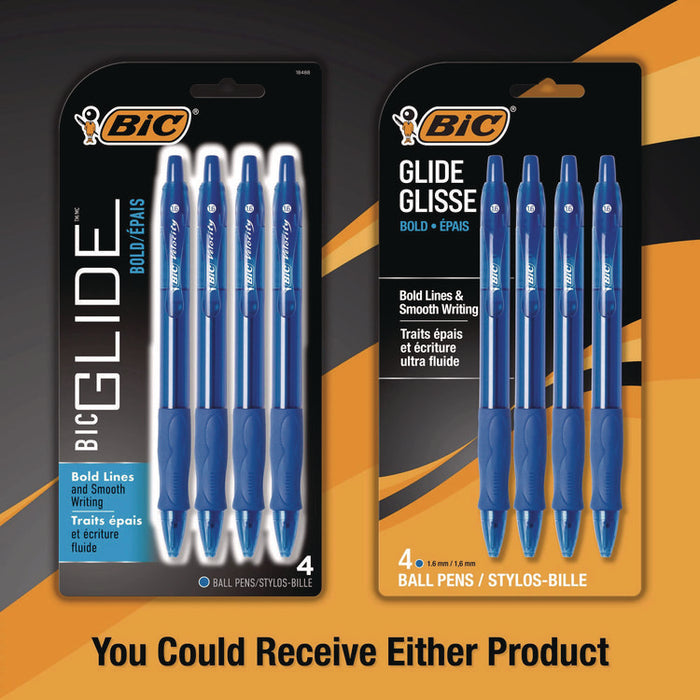 GLIDE Bold Ballpoint Pen, Retractable, Bold 1.6 mm, Blue Ink, Translucent Blue Barrel, 4/Pack