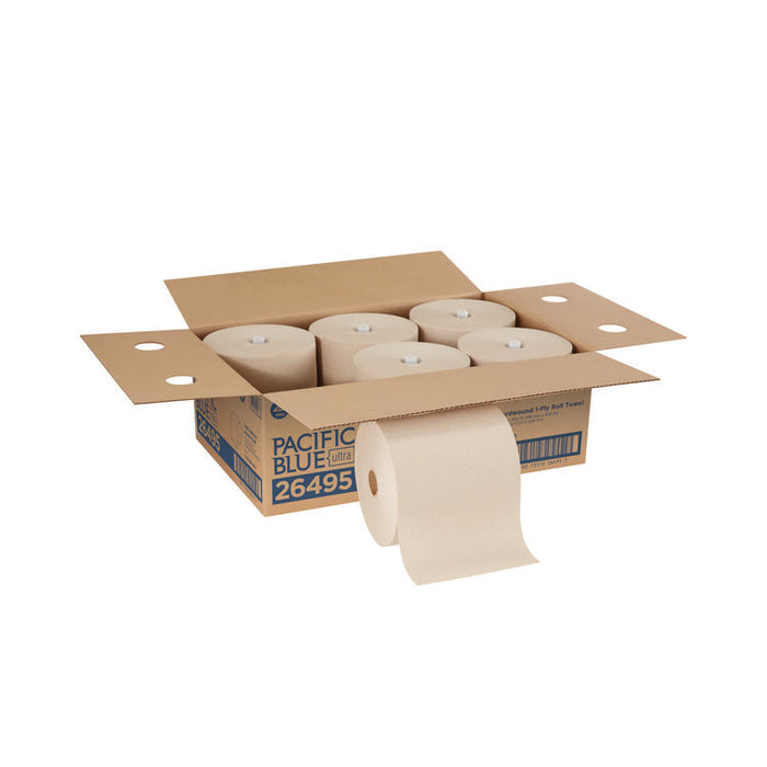 Pacific Blue Ultra Paper Towels, 1-Ply, 7.87" x 1,150 ft, Natural, 6 Rolls/Carton