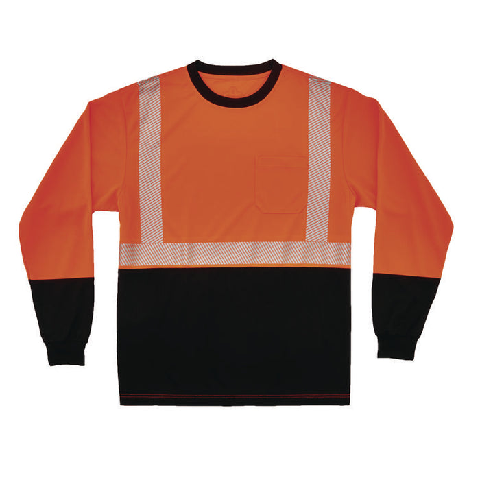 GloWear 8281BK Class 2 Long Sleeve Shirt with Black Bottom, Large Long, Orange
