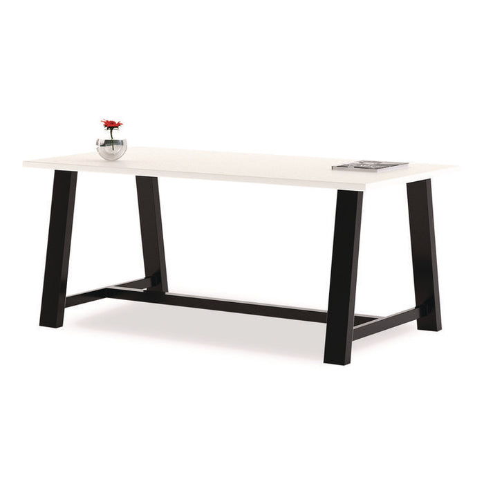 Midtown Dining Table with Four Sky Blue Kool Series Chairs, 36 x 72 x 30, Designer White