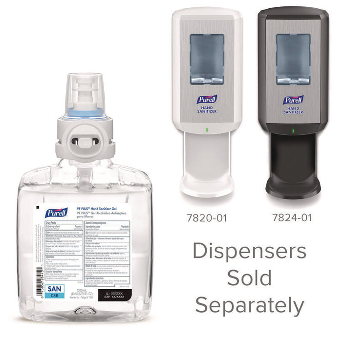 VF PLUS Hand Sanitizer Gel, 1,200 mL Refill Bottle, Fragrance-Free, For CS8 Dispensers, 2/Carton