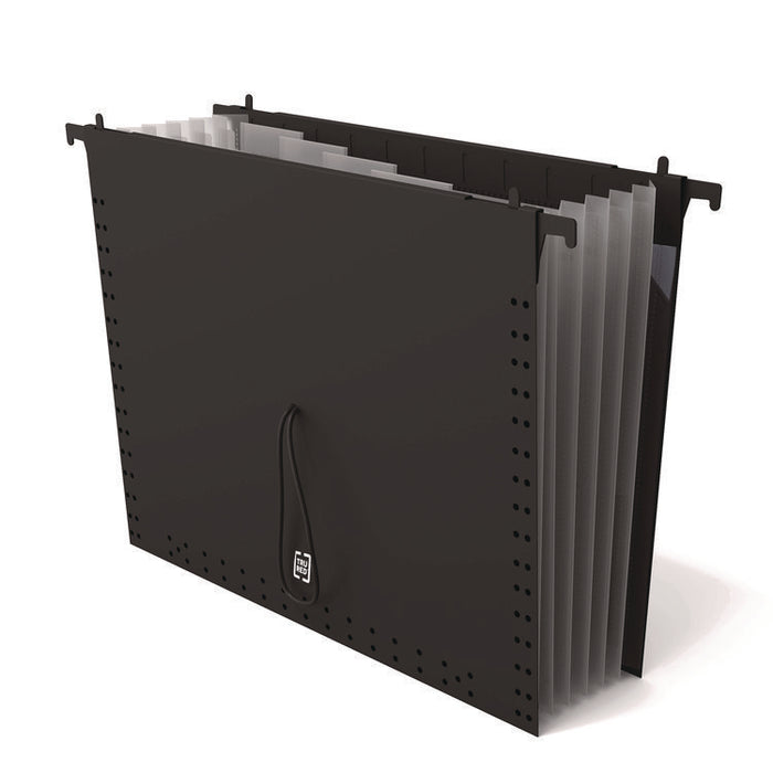 Moisture-Resistant Hanging Pocket File, 7 Sections, 1/5-Cut Tabs, Letter Size, Black