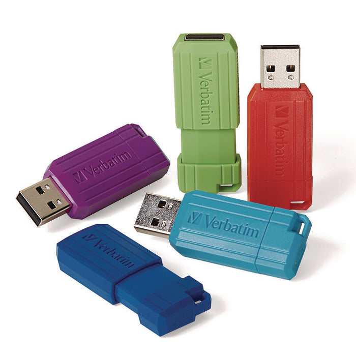 PinStripe USB 2.0 Flash Drive, 16 GB, Assorted Colors, 5/Pack