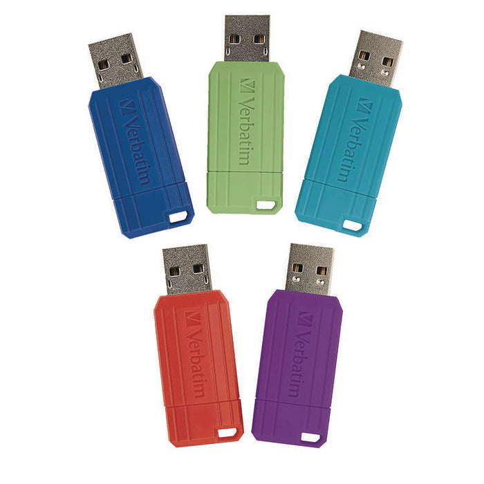 PinStripe USB 2.0 Flash Drive, 16 GB, Assorted Colors, 5/Pack