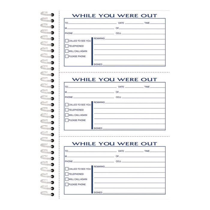 While You Were Out Messages Book, Two-Part Carbonless, 5 x 2.83, 3 Forms/Sheet, 300 Forms Total