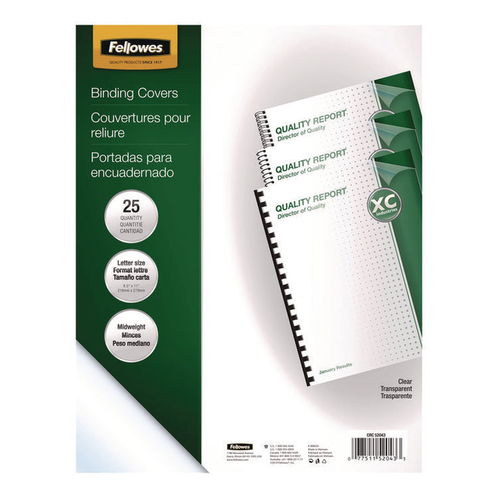 Crystals Transparent Presentation Covers for Binding Systems, Plastic, Square Corners, 11 x 8.5, Gloss Clear, 25/Pack