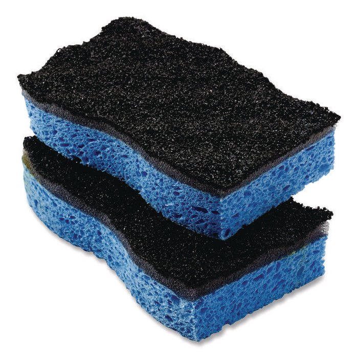 Scrunge Heavy-Duty Sponge, 2.63 x 4.25, 1" Thick, Black/Blue, 2/Pack, 8 Packs/Carton