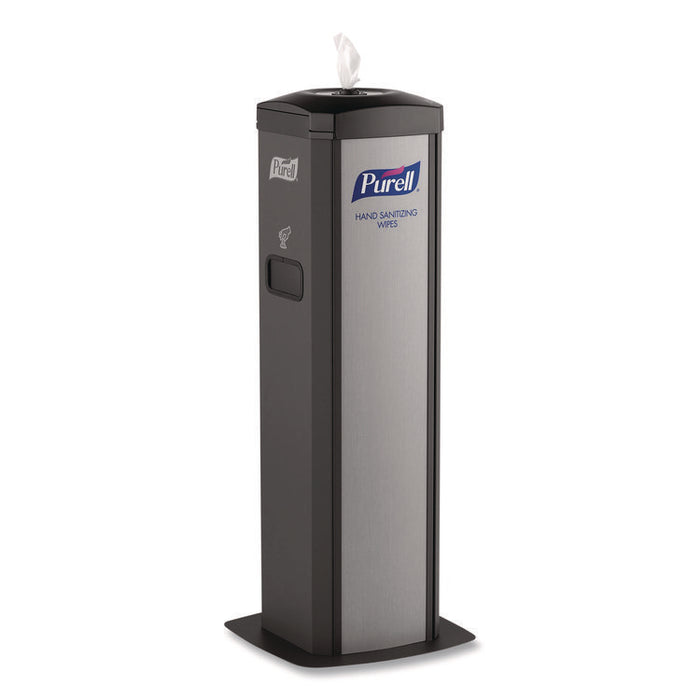 DS360 High Capacity Hand Sanitizing Wipes Station, 17 x 17.25 x 44.25, Black/Silver