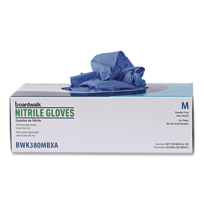 380 Series Disposable General-Purpose Nitrile Gloves, Powder-Free, Medium, 4 mil Thick, 9.5" Long, Blue, 100/Box