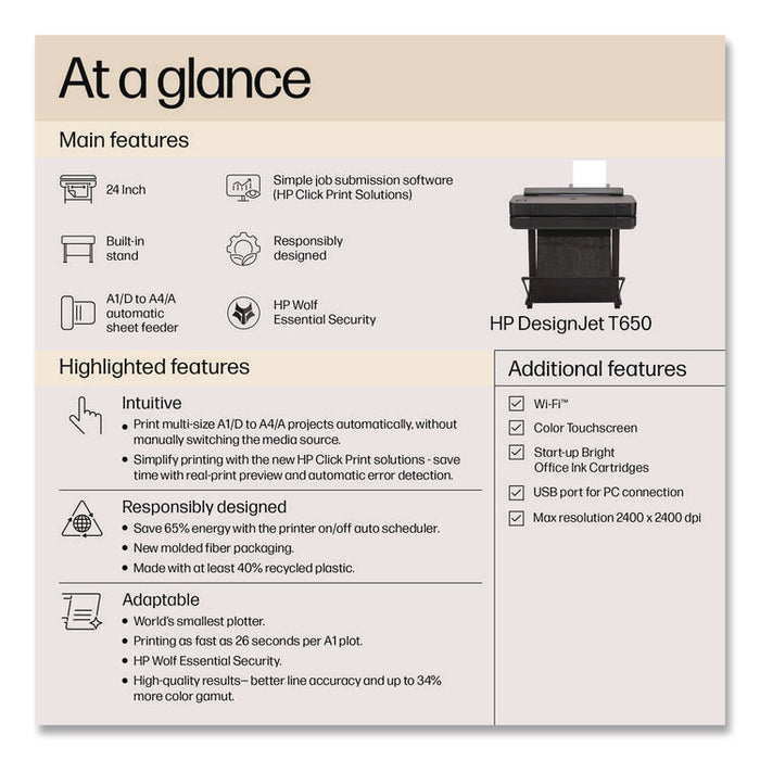 DesignJet T650 Series 36" Large-Format Wireless Plotter Printer