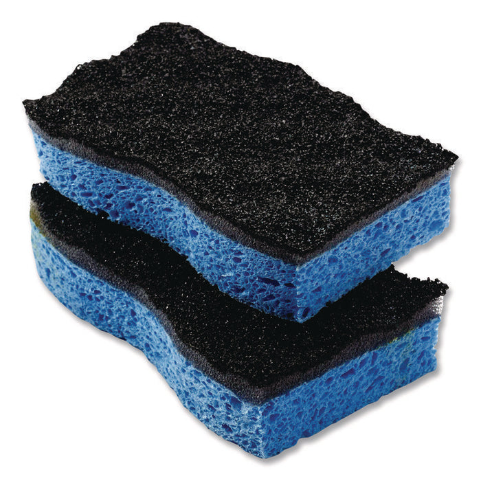 Scrunge Heavy-Duty Sponge, 2.63 x 4.25, 1" Thick, Black/Blue, 2/Pack