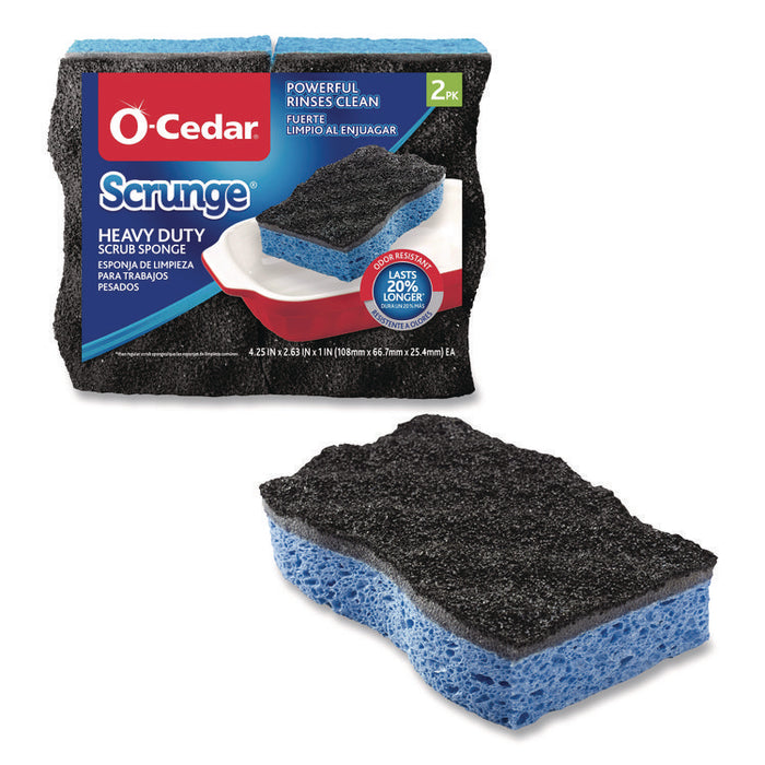 Scrunge Heavy-Duty Sponge, 2.63 x 4.25, 1" Thick, Black/Blue, 2/Pack