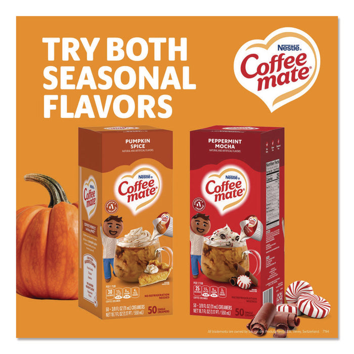 Liquid Coffee Creamer, Pumpkin Spice, 0.38 oz Mini Cups, 50/Box, 4 Boxes/Carton