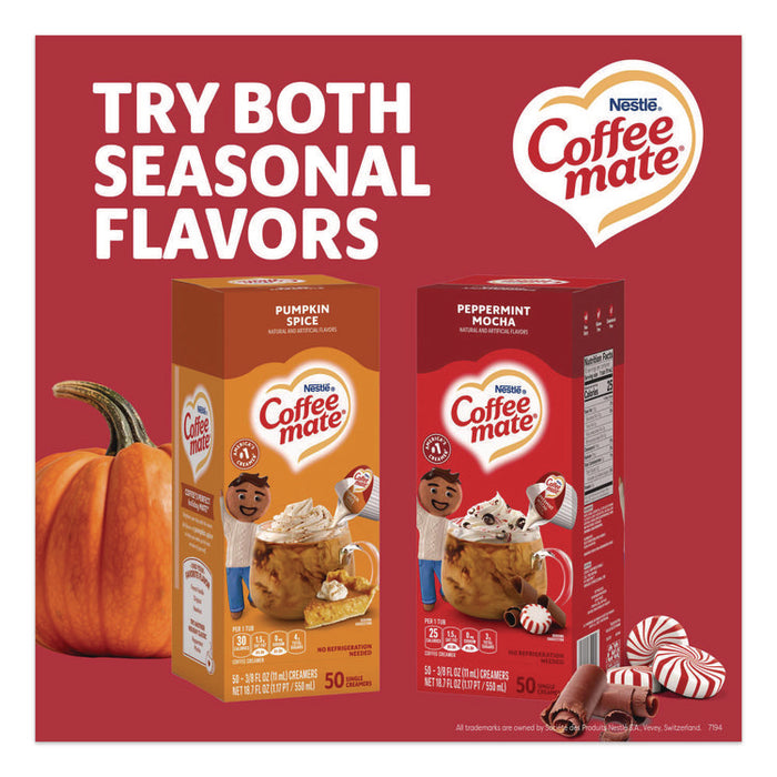 Liquid Coffee Creamer, Peppermint Mocha, 0.38 oz Mini Cups, 50/Box