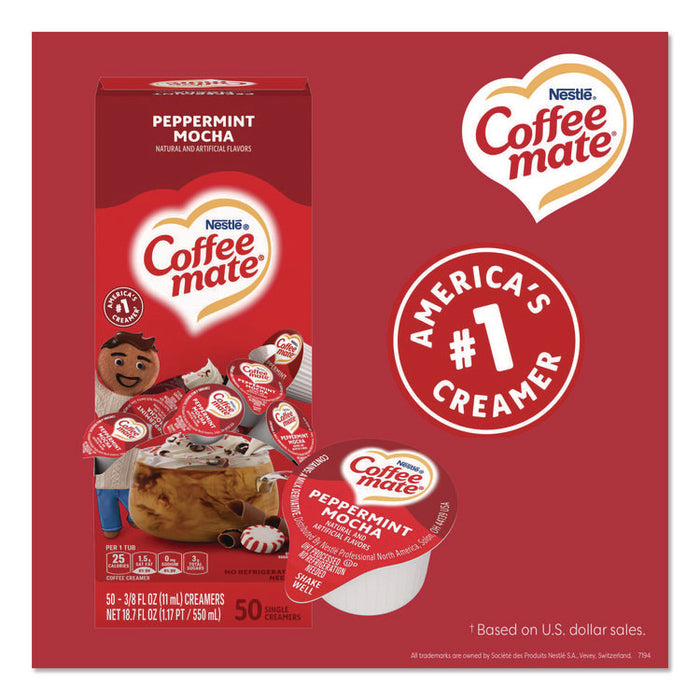 Liquid Coffee Creamer, Peppermint Mocha, 0.38 oz Mini Cups, 50/Box, 4 Boxes/Carton