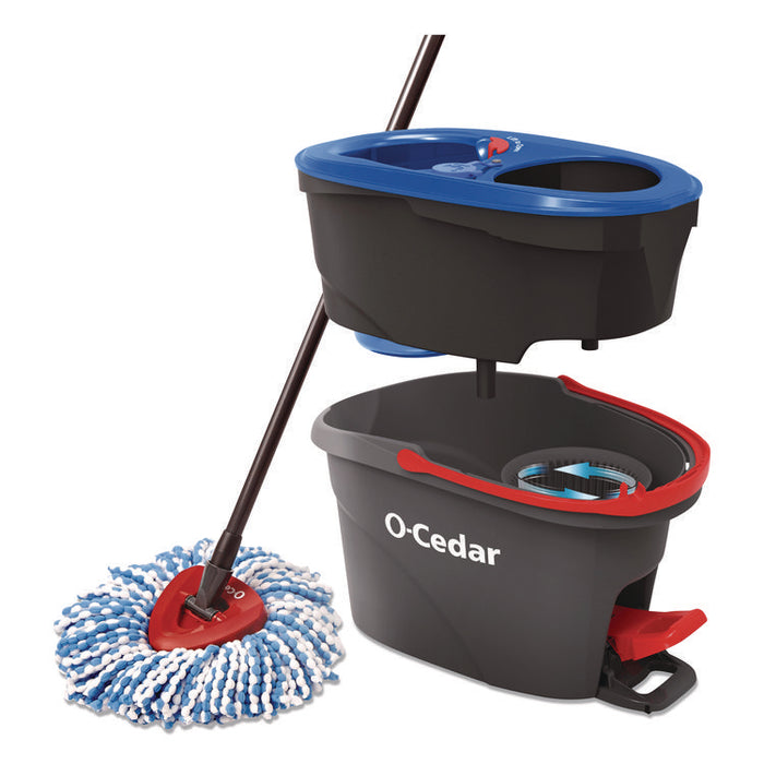 EZWring RinseClean Spin Mop System, Blue/White Microfiber Head, Up to 51" Adjustable Red/Gray Plastic Handle