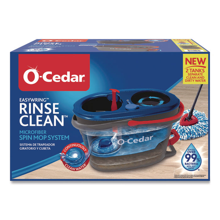 EZWring RinseClean Spin Mop System, Blue/White Microfiber Head, Up to 51" Adjustable Red/Gray Plastic Handle