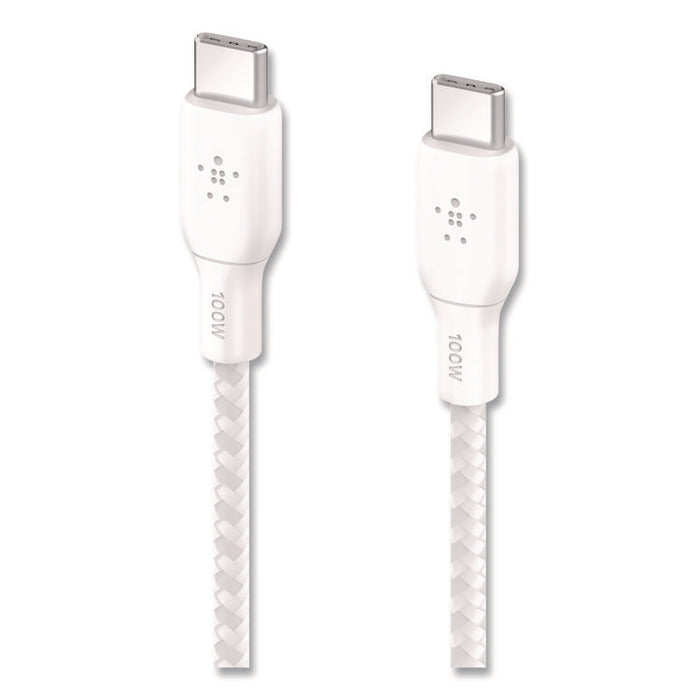 BOOST CHARGE Braided USB-C to USB-C Cable, 100 W Power Delivery, 6.6 ft, White, 2/Pack