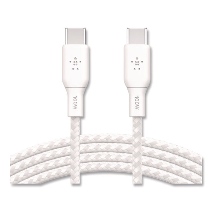 BOOST CHARGE Braided USB-C to USB-C Cable, 100 W Power Delivery, 6.6 ft, White, 2/Pack