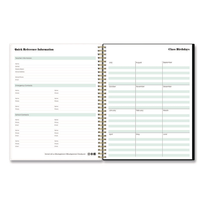 Dark Gray Gale Weekly/Monthly Lesson Planner, 9 Classes, Tropical Artwork, Gray/Mint Cover, 11 x 8.5 Sheets, 12-Month Span