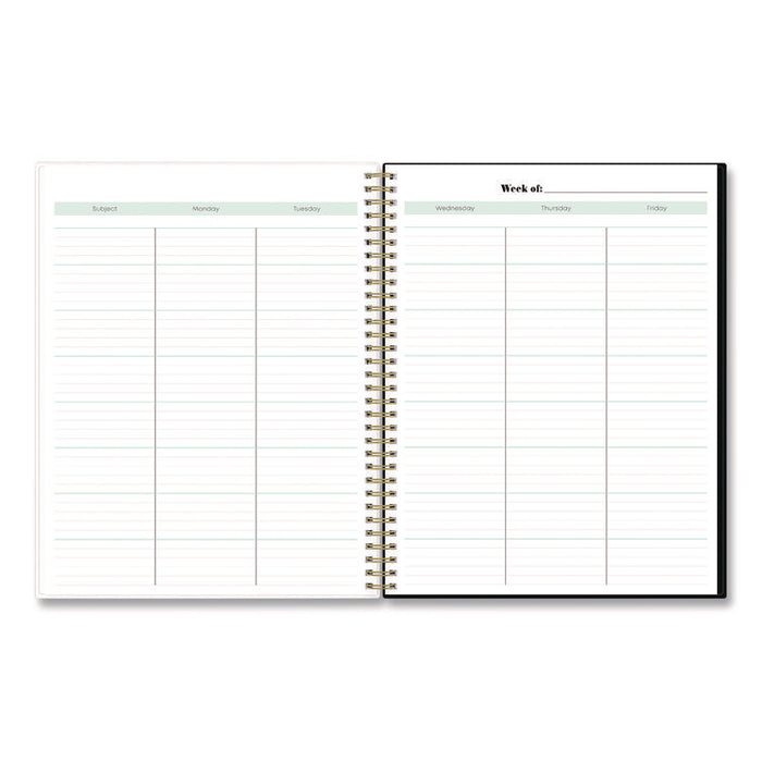 Dark Gray Gale Weekly/Monthly Lesson Planner, 9 Classes, Tropical Artwork, Gray/Mint Cover, 11 x 8.5 Sheets, 12-Month Span