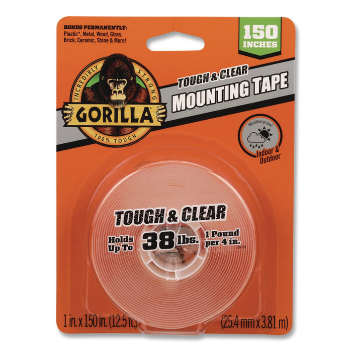 Tough and Clear Double-Sided Mounting Tape, Permanent, Holds Up to 0.25 lb/1 sq in, 1" x 12.5 ft, Clear