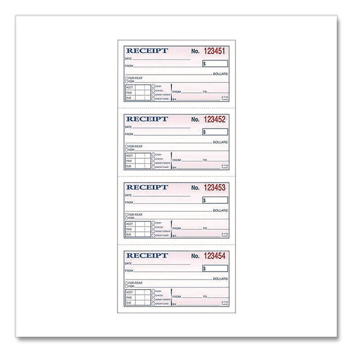Money/Rent Receipt Book, Two-Part Carbonless, 4.75 x 2.75, 200 Forms Total