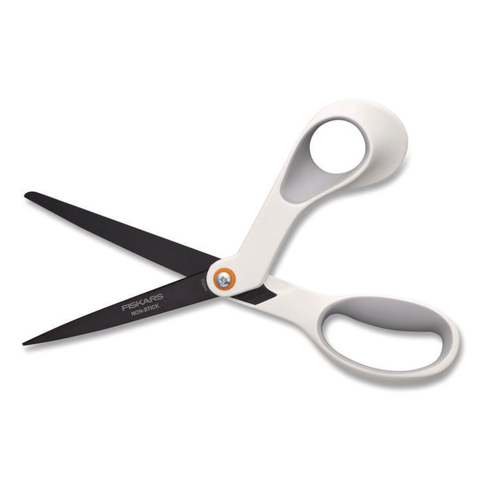 Premier SoftGrip Nonstick Scissors, 9.75" Long, 8" Cut Length, Offset White Handle