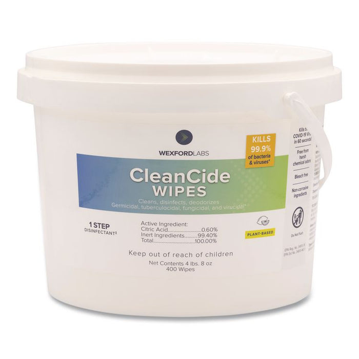CleanCide Disinfecting Wipes, 1-Ply, 8 x 5.5, Fresh Scent, White, 400/Tub