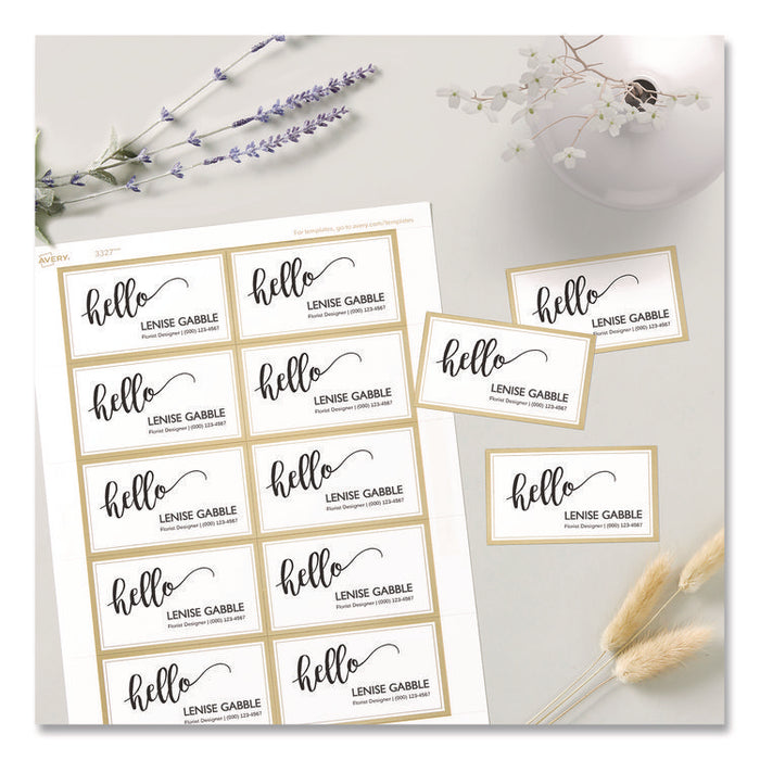 Business Cards with Metallic Gold Borders, Inkjet/Laser, 2 x 3.5, White, 10 Cards/Sheet, 10 Sheets/Pack