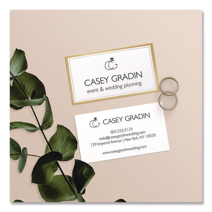 Business Cards with Metallic Gold Borders, Inkjet/Laser, 2 x 3.5, White, 10 Cards/Sheet, 10 Sheets/Pack
