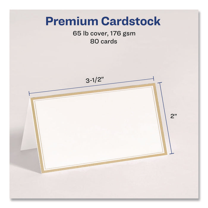 Matte White Metallic Gold Border Tent Cards, 3.5 x 2, 4 Cards/Sheet, 20 Sheets/Pack