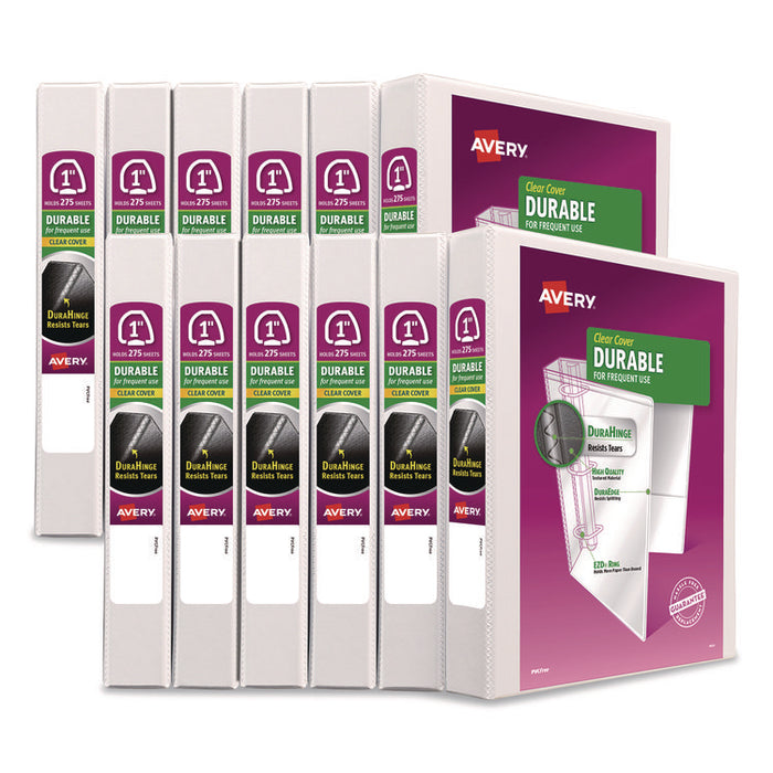 Durable View Binder with DuraHinge and EZD Rings, 3 Rings, 1" Capacity, 11 x 8.5, White, 12/Carton (9301)