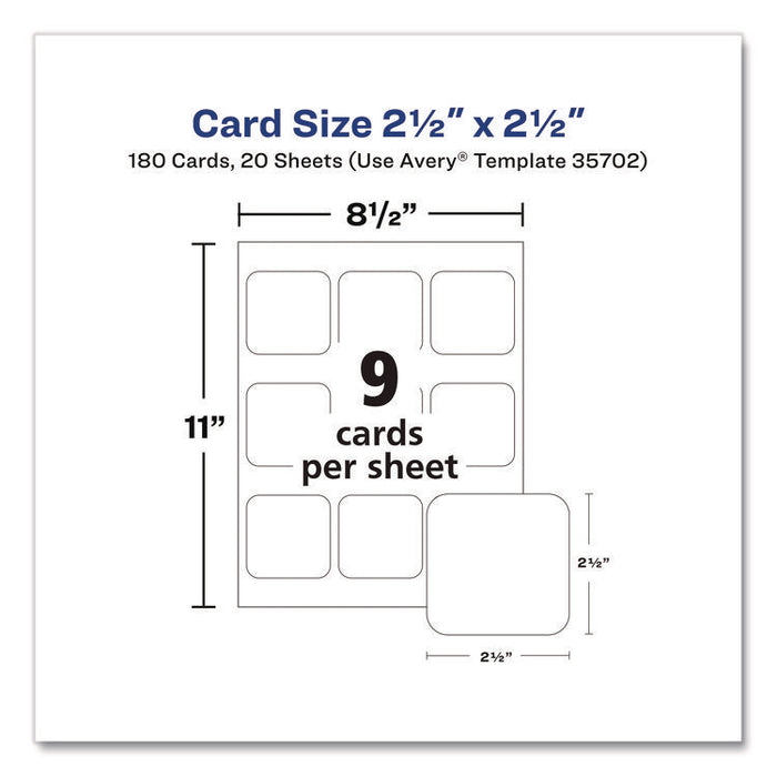 Clean Edge Square Cards, Inkjet, 2.5 x 2.5, 9 Cards/Sheet, 20 Sheets/Pack