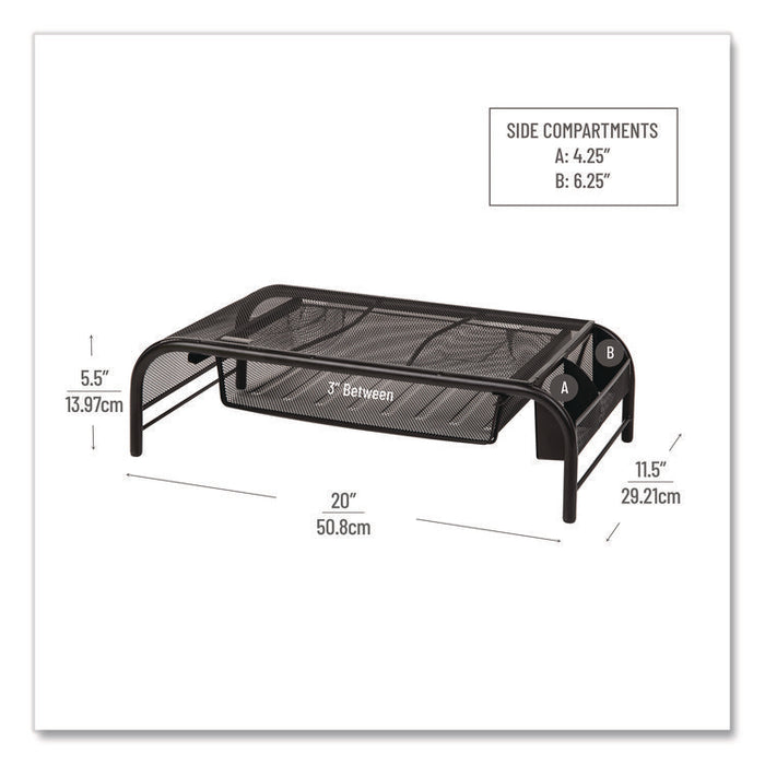Metal Mesh Monitor Stand with Paper Tray, 20" x 11.5" x 5.5", Black, Supports 33 lb, 2/Pack