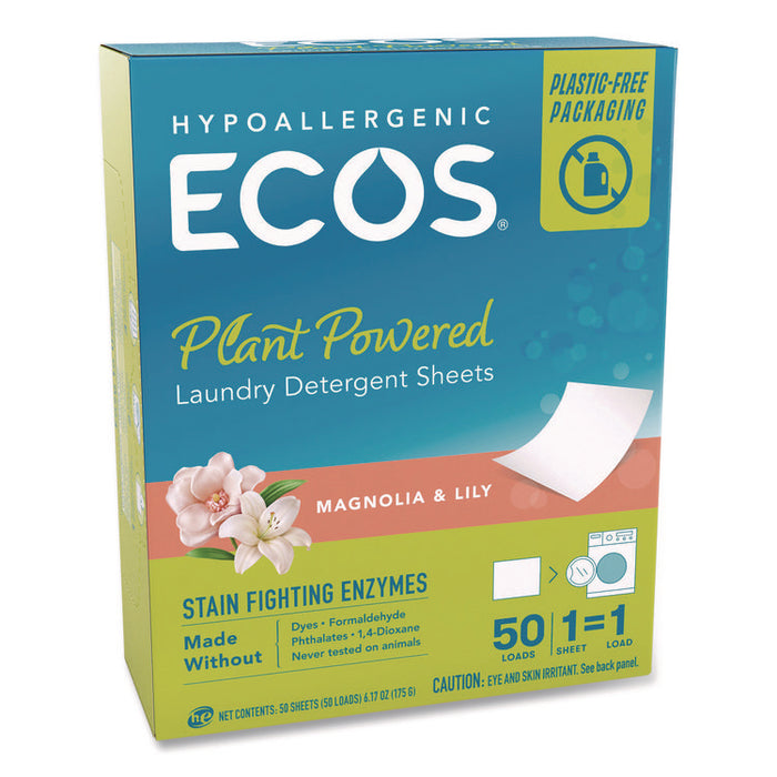 Liquidless Laundry Detergent Sheets, Magnolia and Lily Scent, 6.17 oz Box, 50 Sheets