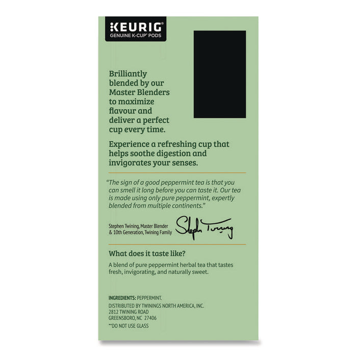 Tea K-Cups, Pure Peppermint, 0.11 oz, 24/Box