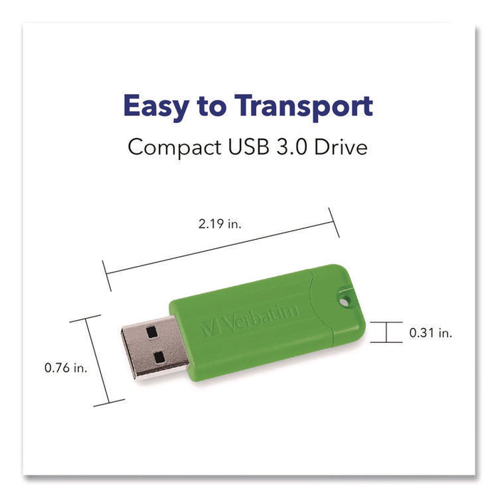 PinStripe USB 3.0 Flash Drive, 32 GB, Assorted Colors, 5/Pack