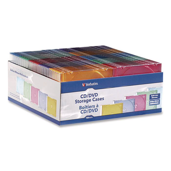 Slim Cases, CD/DVD, Assorted Colors, 100/Pack