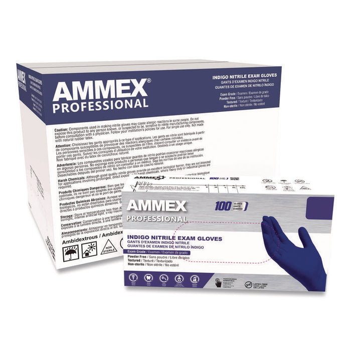 Nitrile Exam Gloves, Powder-Free, Medium, 3 mil Thick, Indigo, 100/Box