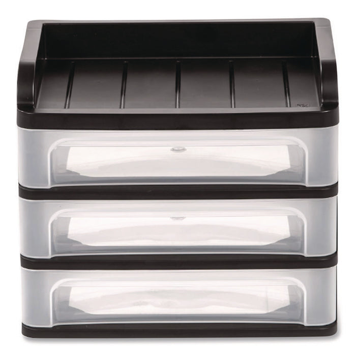 Small Three-Drawer Desktop Storage, 3 Sections, 9.13 x 6.88 x 8.13, Black/Clear