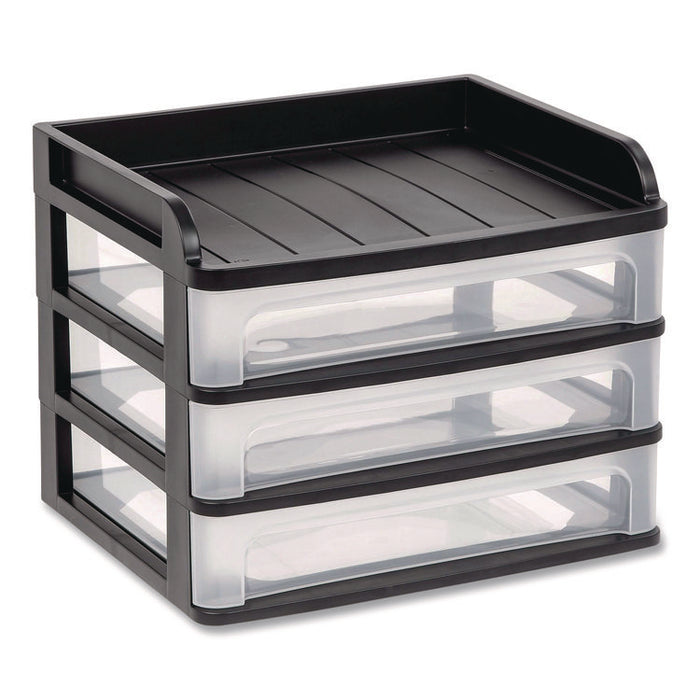 Small Three-Drawer Desktop Storage, 3 Sections, 9.13 x 6.88 x 8.13, Black/Clear