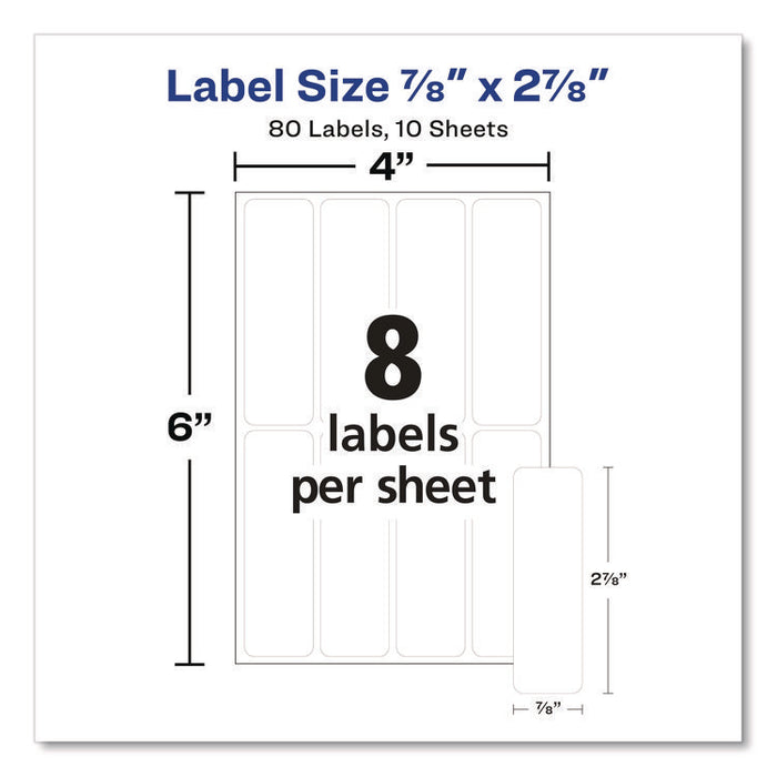 Erasable ID Labels, Inkjet/Laser Printers, 0.88 x 2.88, White, 8/Sheet, 10 Sheets/Pack