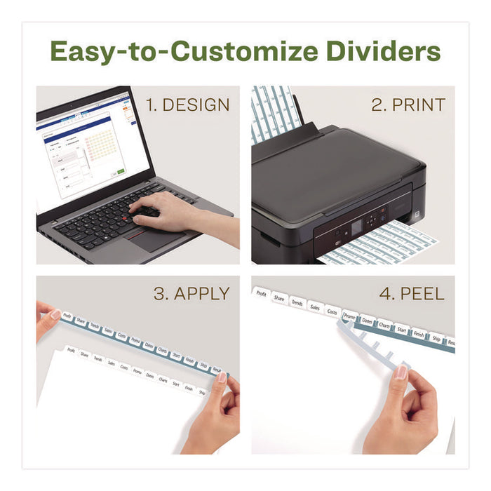 Index Maker EcoFriendly Print and Apply Clear Label Dividers with White Tabs, 12-Tab, 11 x 8.5, White, 5 Sets
